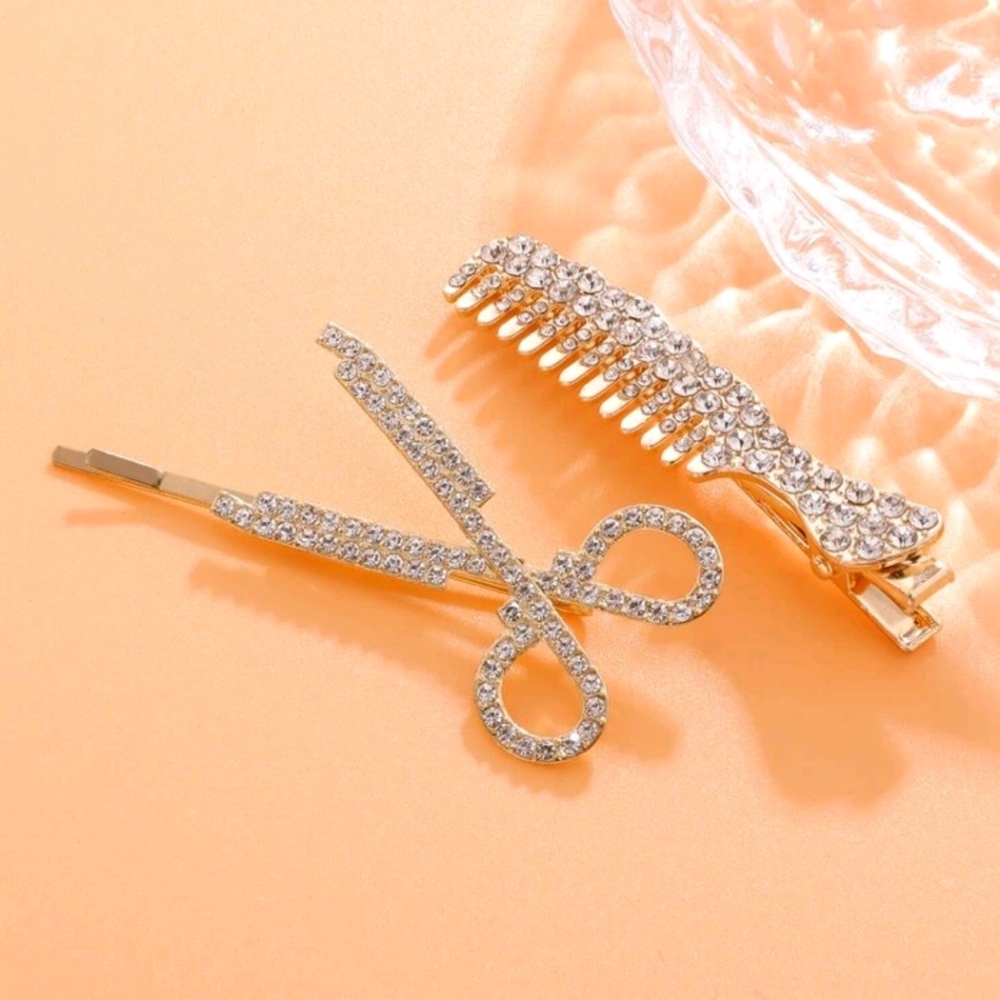 🍉3/$20 Rhinestone Scissors & Comb Hair Clips